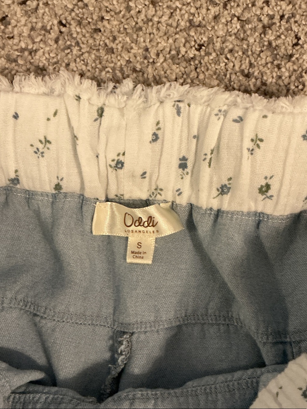 Oddi Wide-Leg Tencel Flowy Pants with Lace Pockets ~ Cream & Blue - Picture 5 of 10